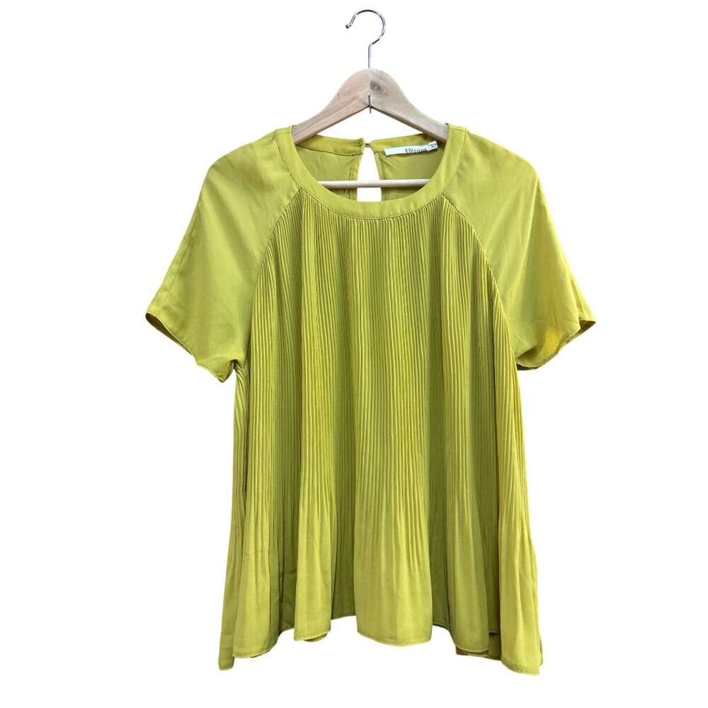 Ellison Womens Yellow Pleated Blouse Medium